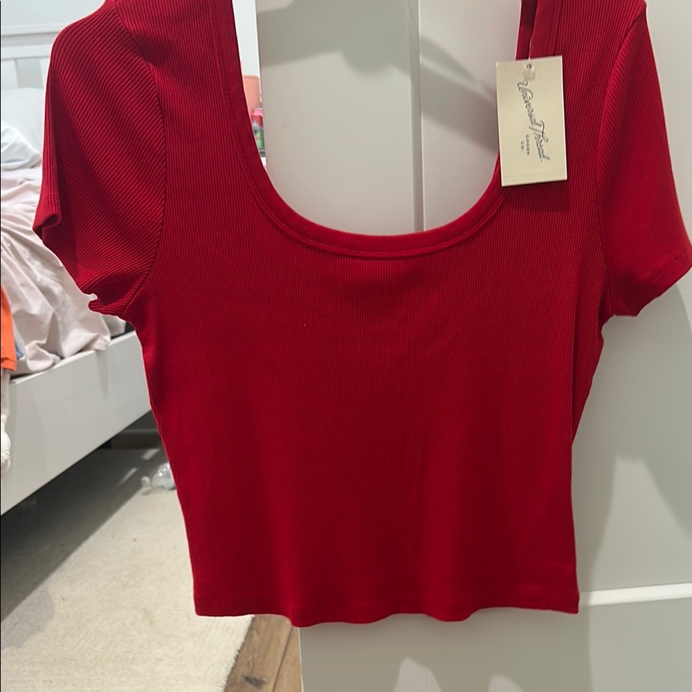 Universal Thread Red Short Sleeve Fitted Crop Bodysuit